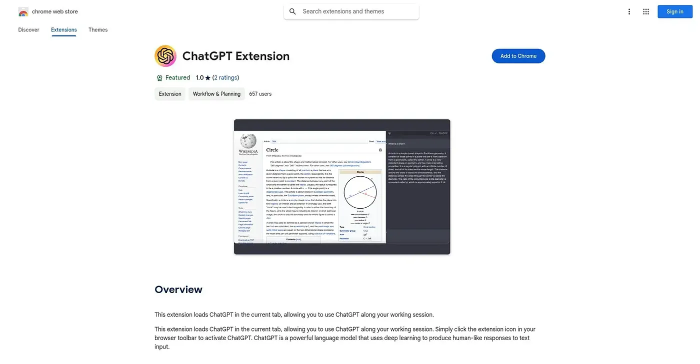 Screenshot of ChatGPT Extension Chrome Extension
