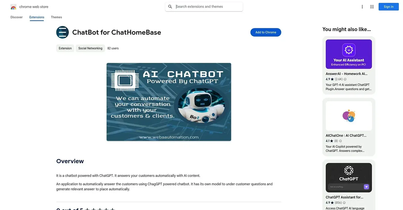 Screenshot of Chatbot For ChatHomebase