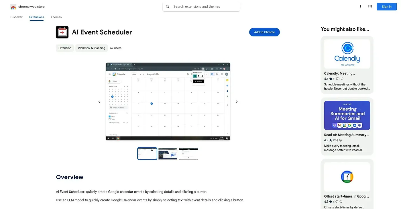 Screenshot of AI Event Scheduler Chrome Extension