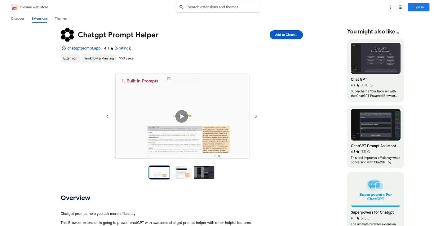 Screenshot of Chatgpt Prompt Helper Chrome Extension