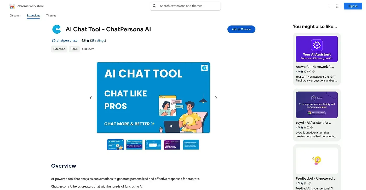 Screenshot of Chatpersona AI
