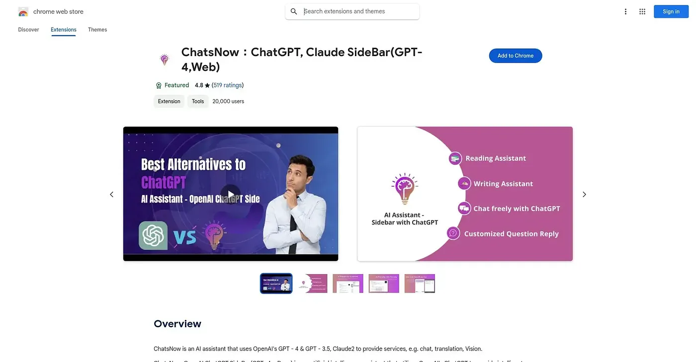 Screenshot of ChatsNow Chrome Extension