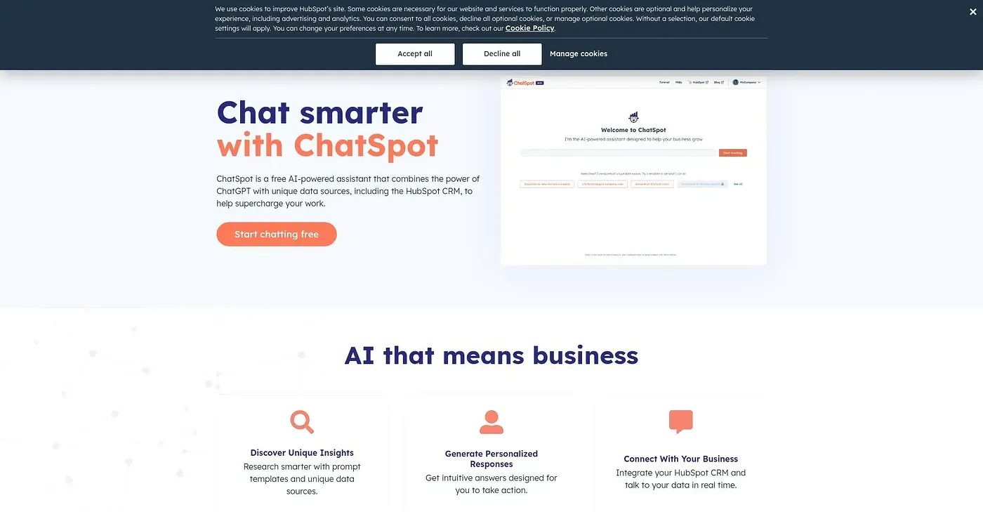 Screenshot of Chatspot AI