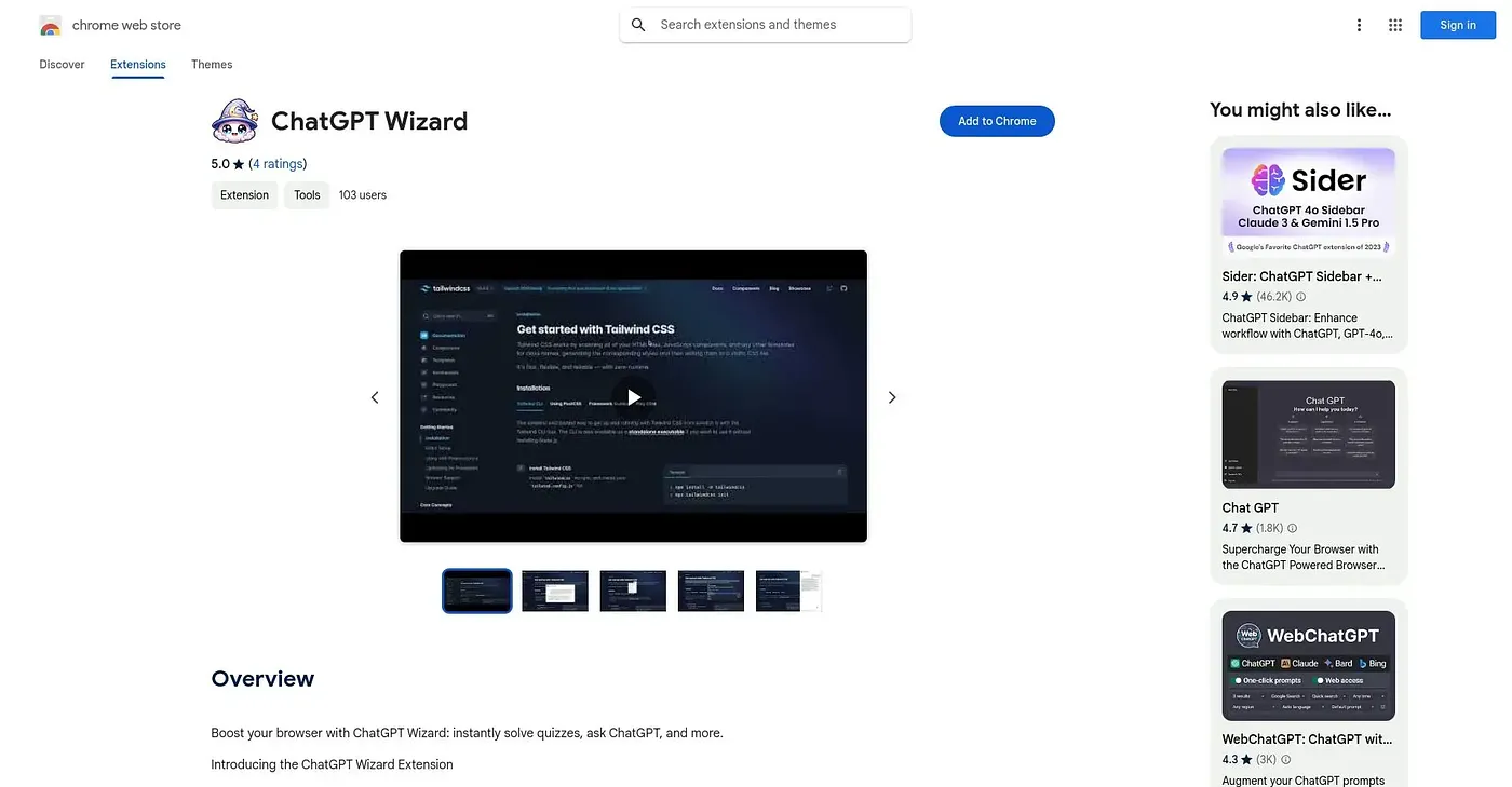 Screenshot of ChatGPT Wizard Chrome Extension
