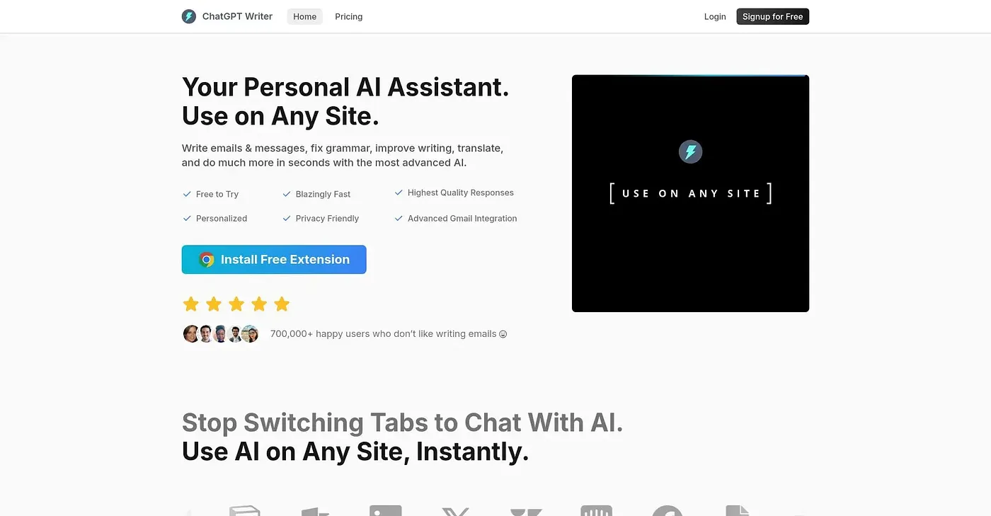Screenshot of ChatGPT Writer AI