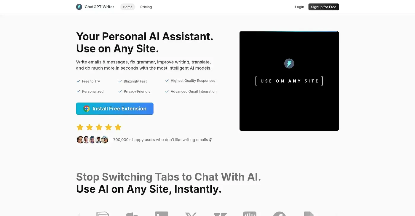 Screenshot of ChatGPT Writer AI