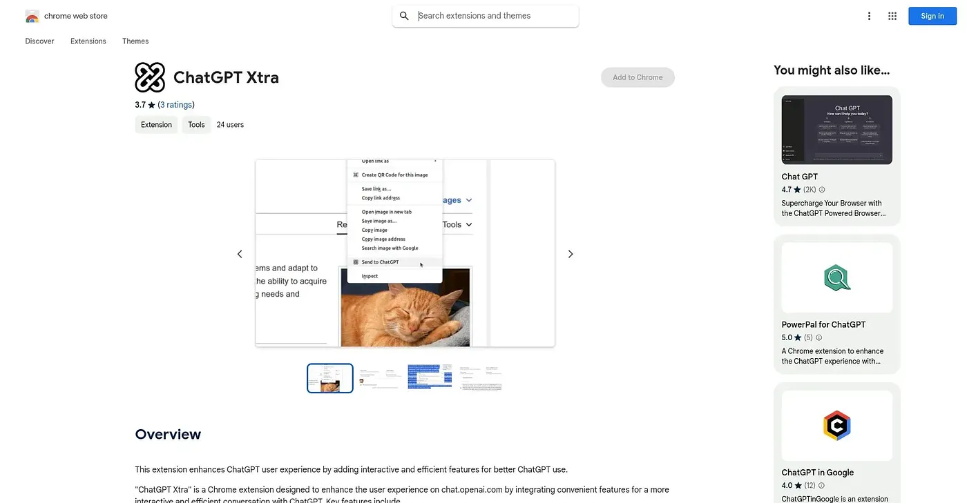Screenshot of ChatGPT Xtra Chrome Extension