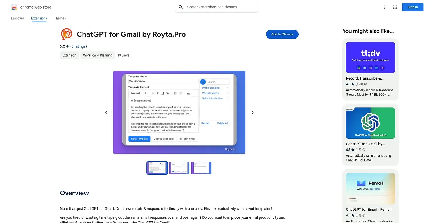 Screenshot of ChatGPT for Gmail Chrome Extension