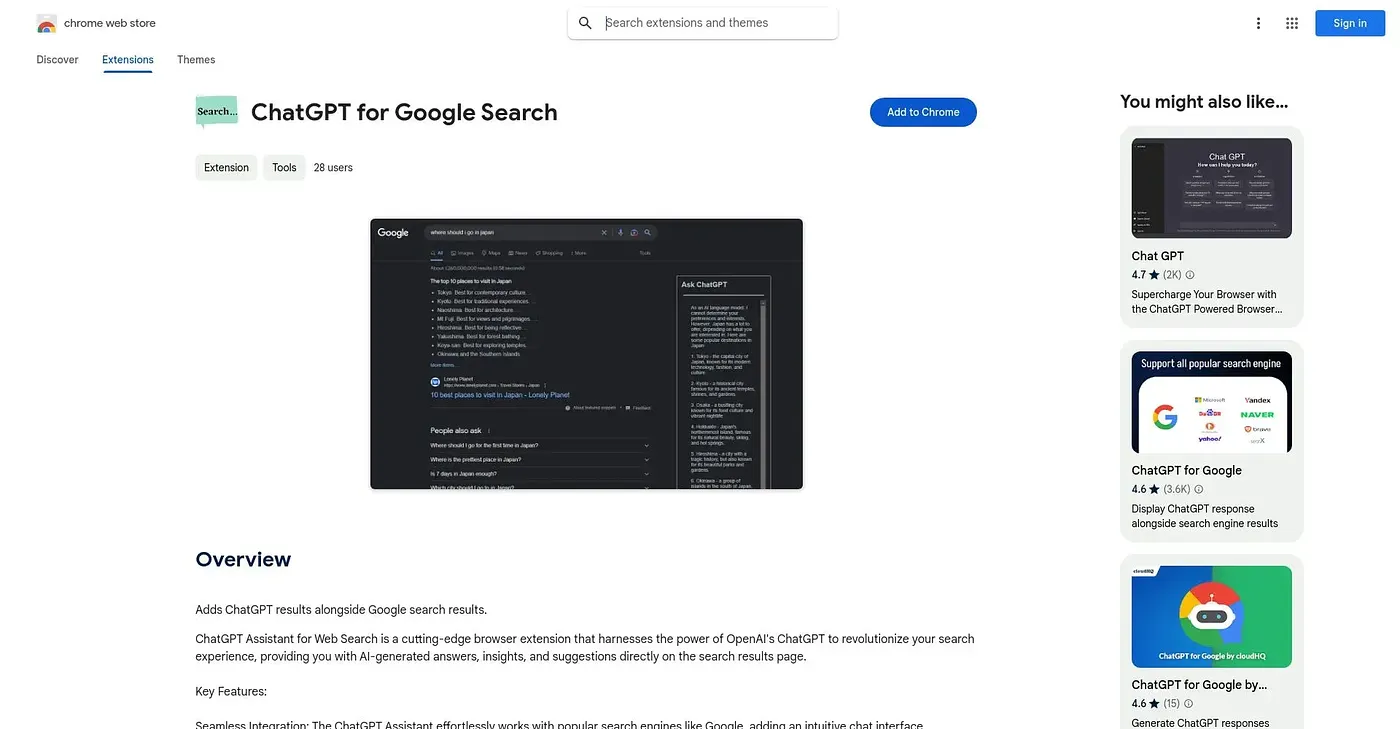 Screenshot of ChatGPT for Google Search Extension