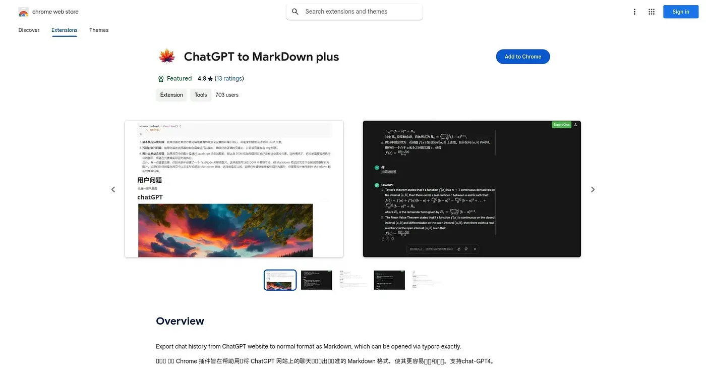 Screenshot of ChatGPT to Markdown Plus Chrome Extension