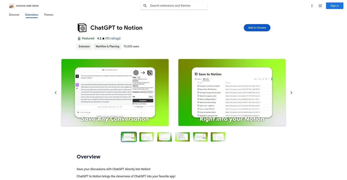 Screenshot of ChatGPT to Notion - Chrome Extension