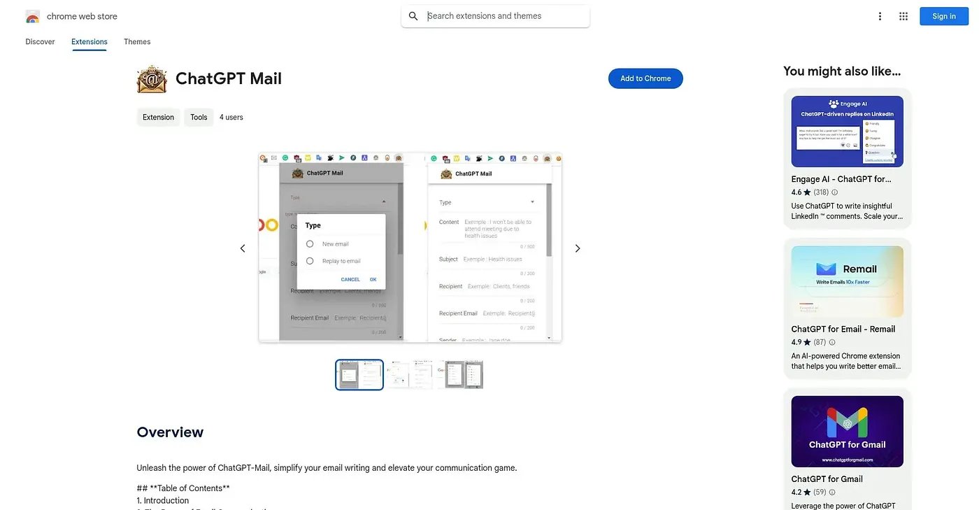 Screenshot of ChatGPT-Mail Chrome Extension