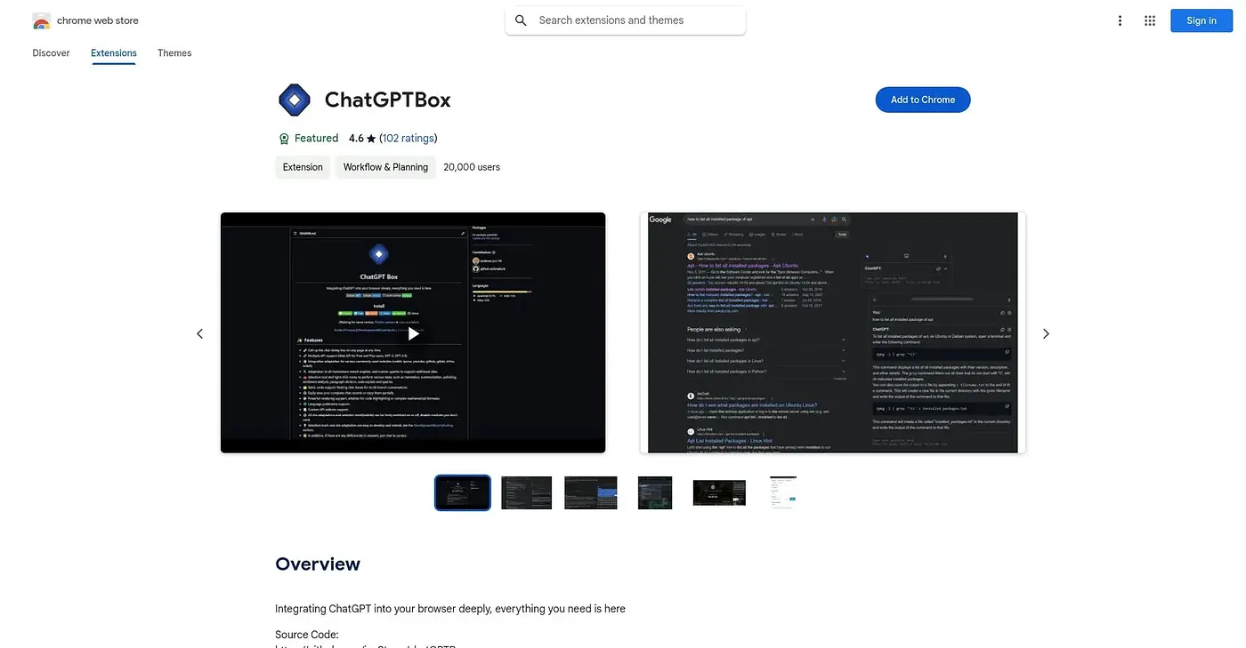Screenshot of ChatGPTBox Chrome Extension