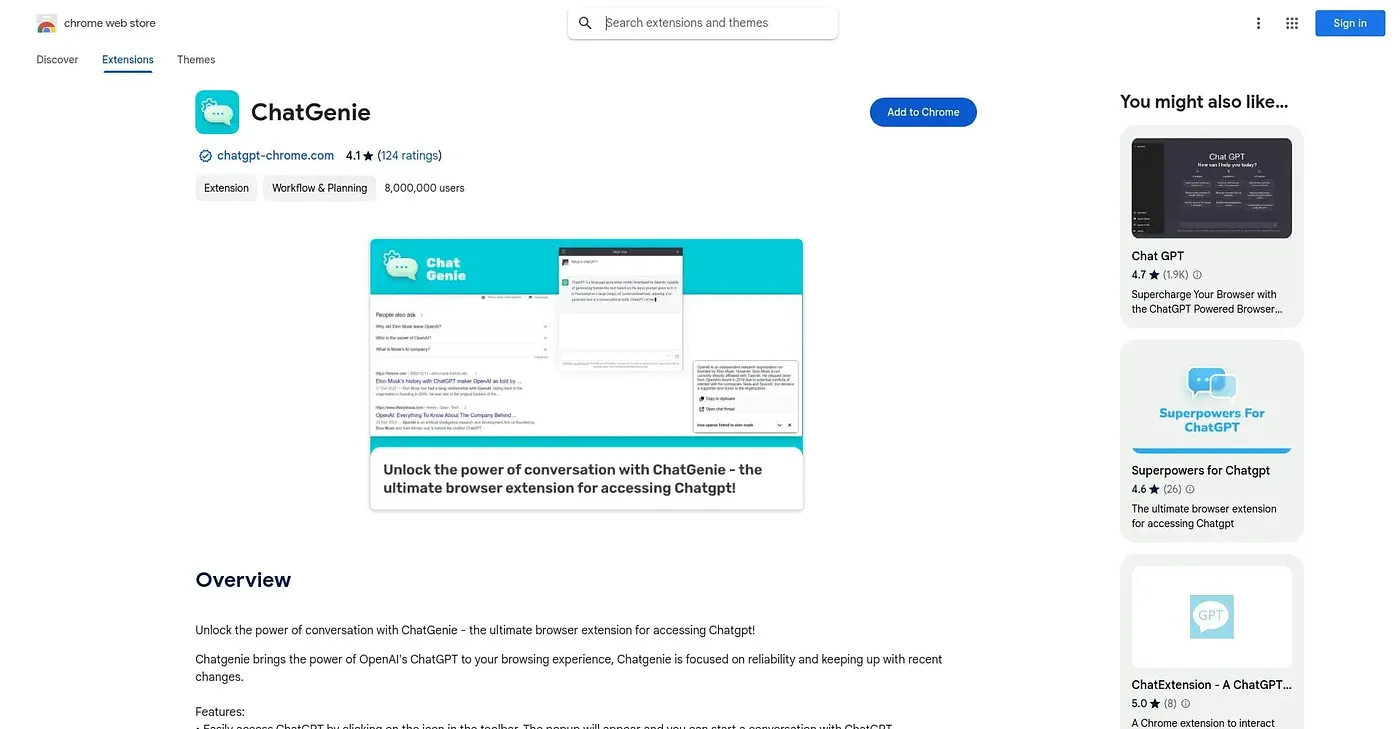 Screenshot of ChatGenie Chrome Extension