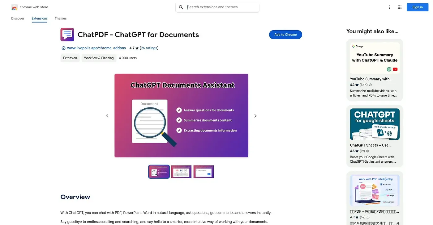 Screenshot of ChatPDF - Chrome Extension