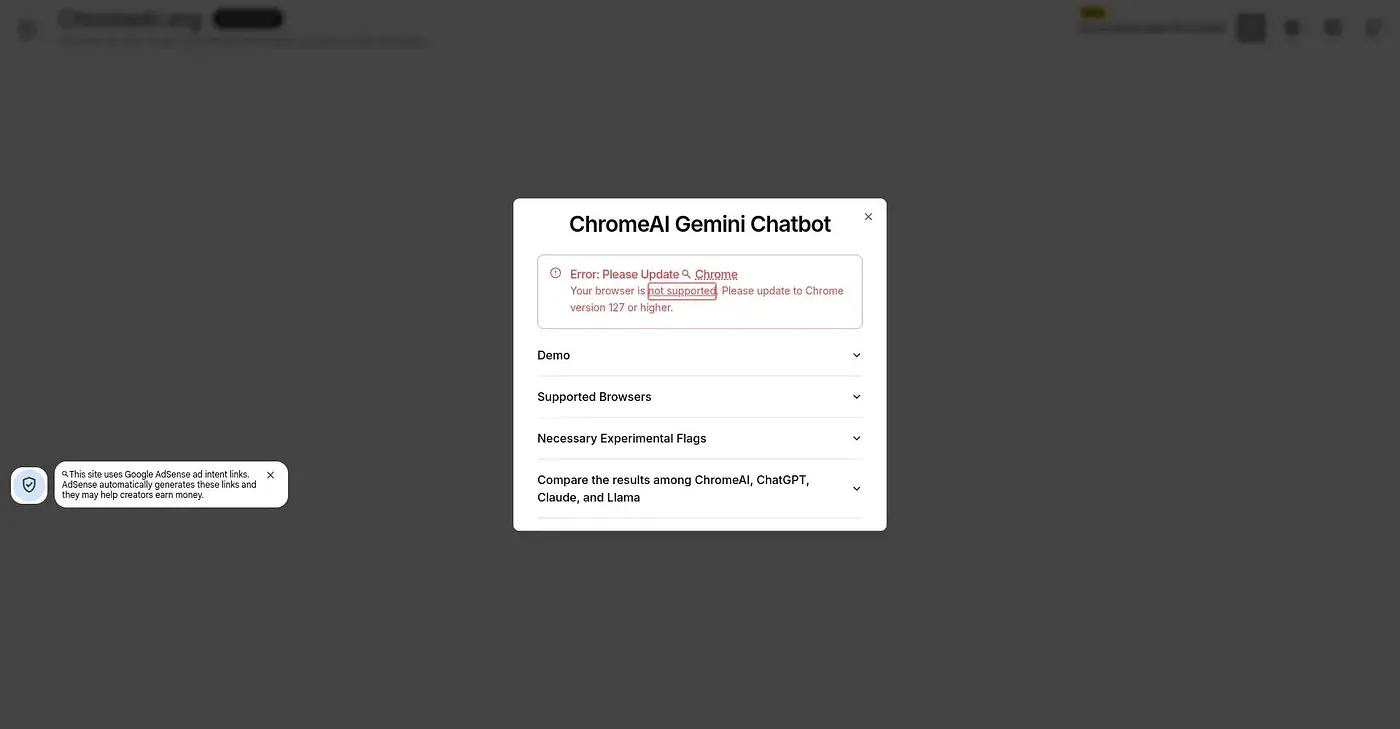 Screenshot of Chrome AI