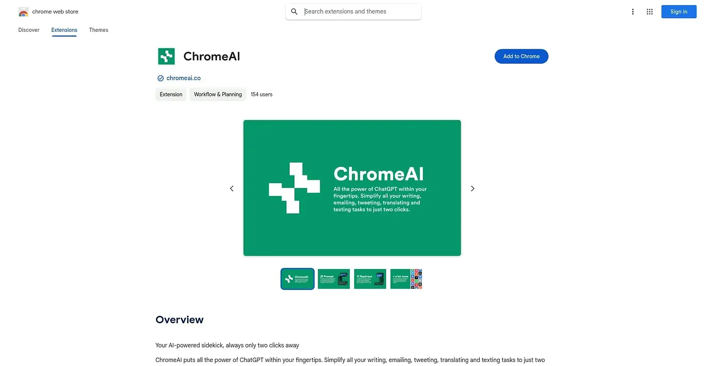 Screenshot of ChromeAI Chrome Extension