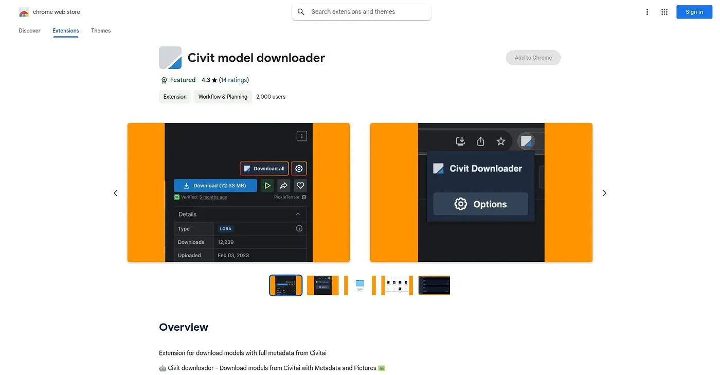 Screenshot of Civit Model Downloader Chrome Extension