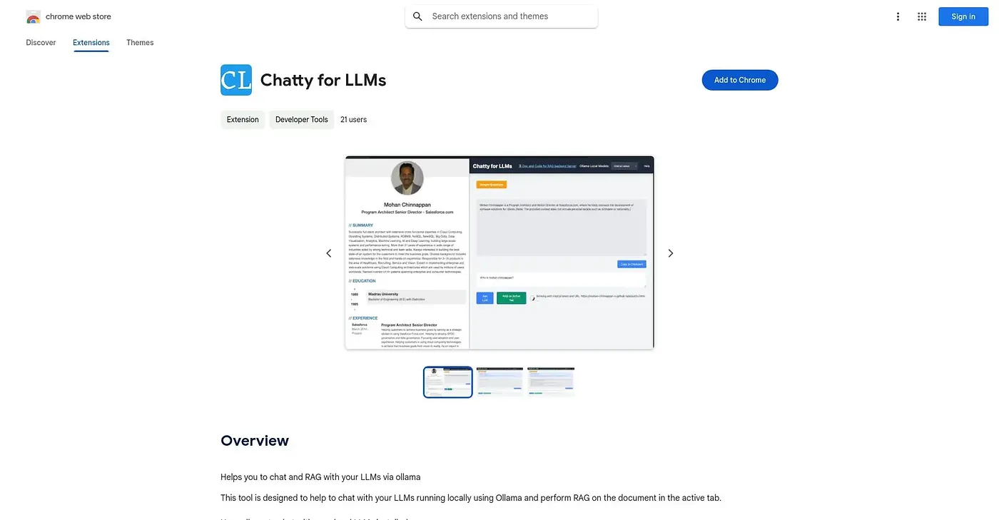 Screenshot of Chatty for LLMs Chrome Extension
