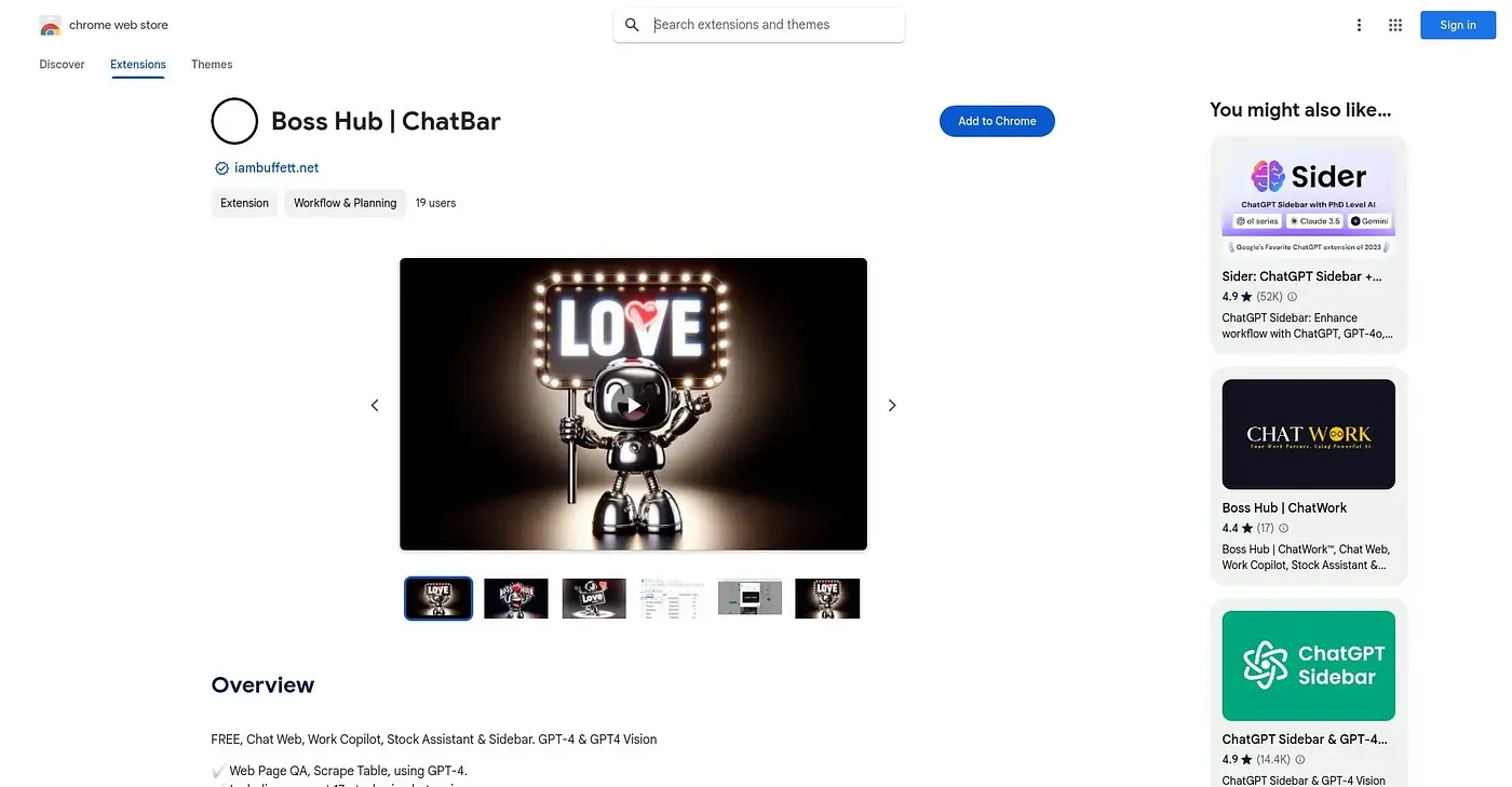 Screenshot of Chatwork GPT-4 128k GPT-4 Vision Chrome Extension