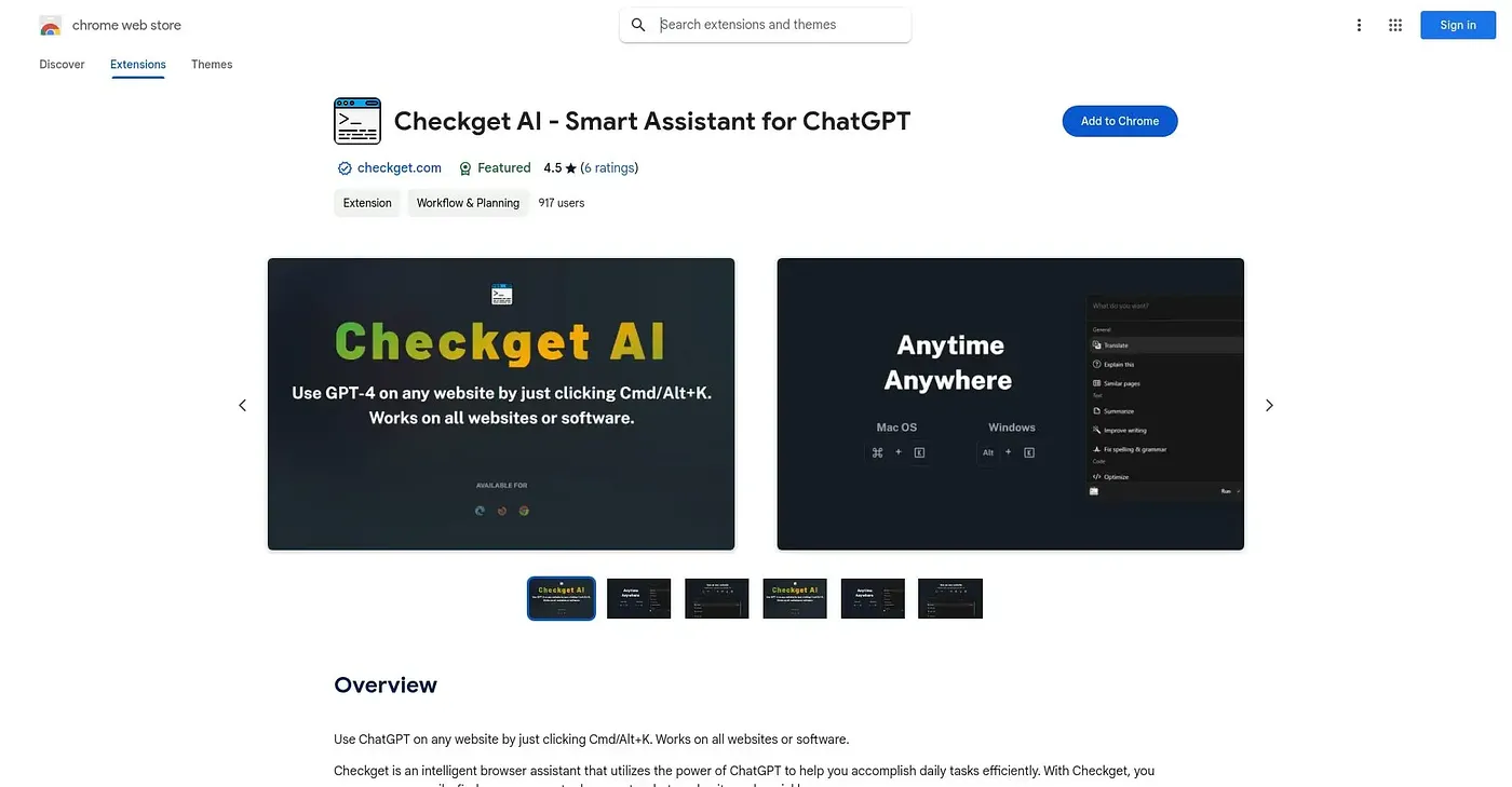 Screenshot of CheckGet Smart Assistant Chrome Extension