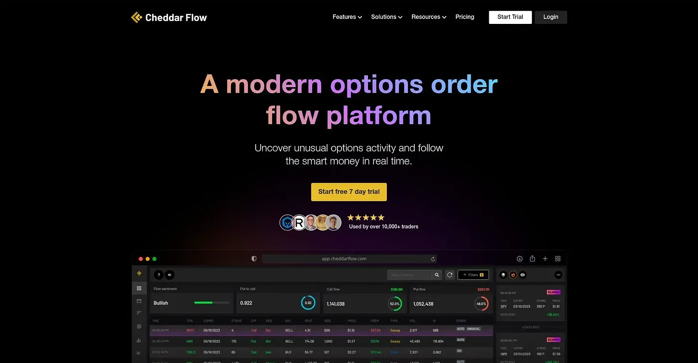 Screenshot of Cheddar Flow