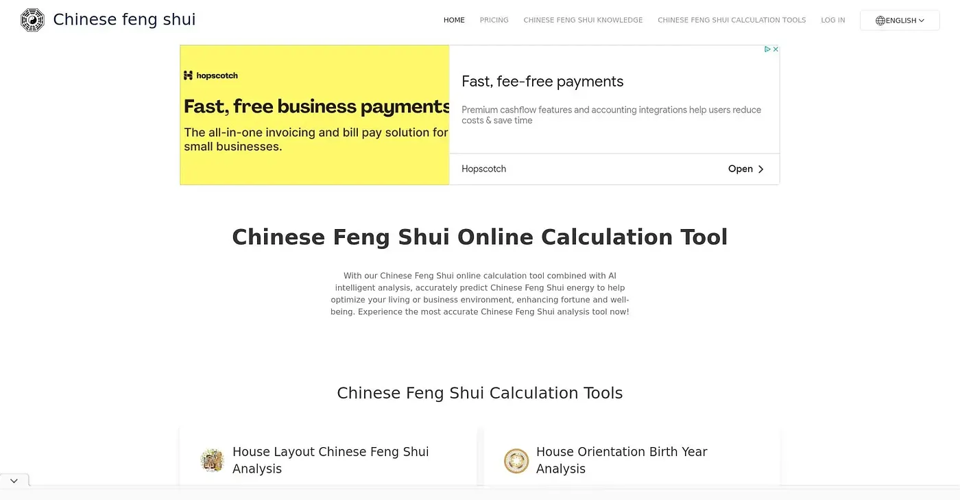 Screenshot of Chinese Feng Shui Online Calculation Tool