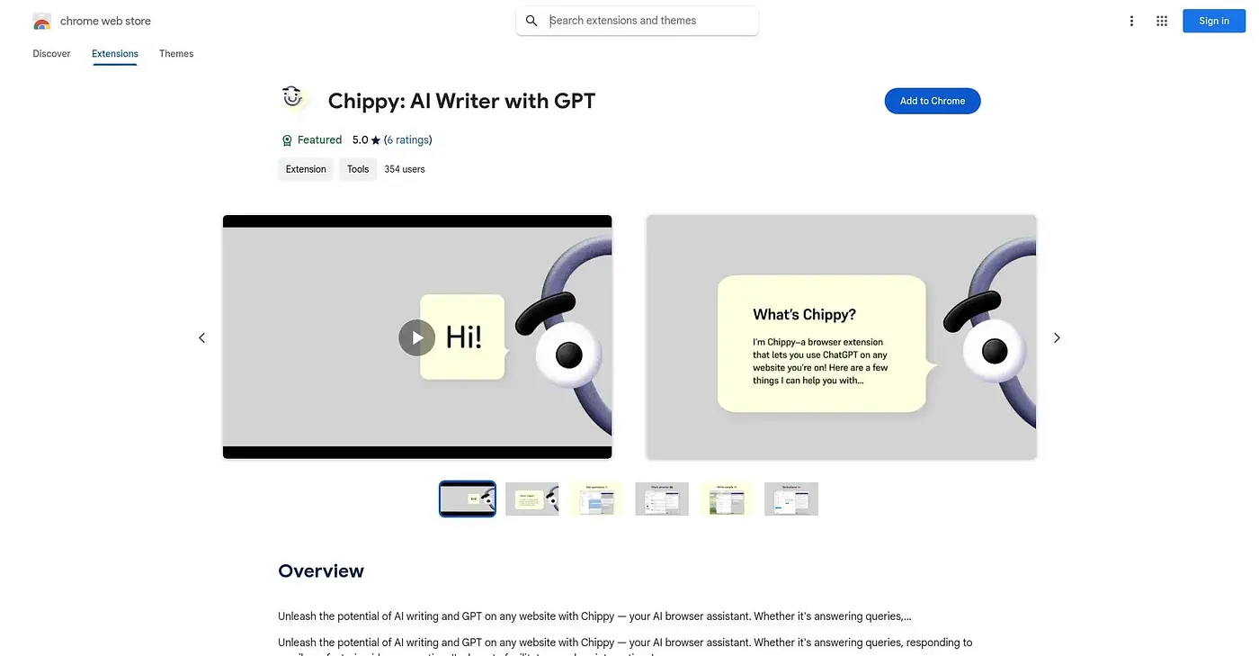 Screenshot of Chippy AI Writer with GPT - Chrome Extension