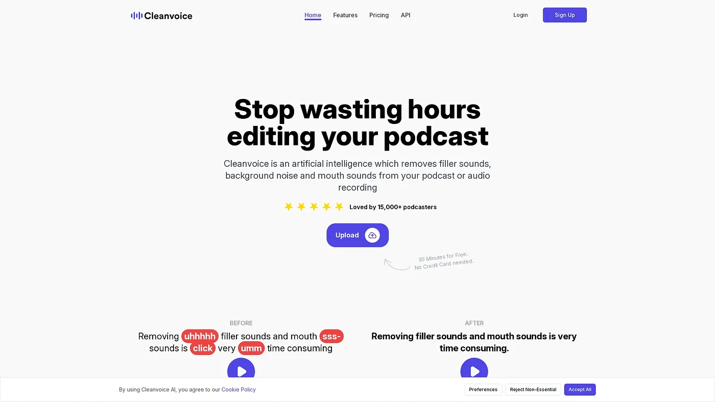 Screenshot of Cleanvoice.ai