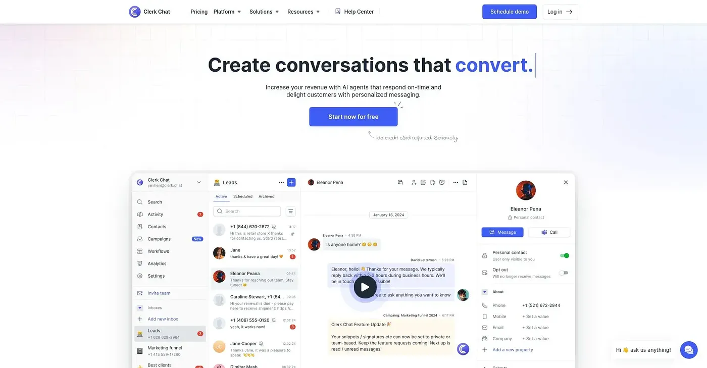 Screenshot of Clerk Chat