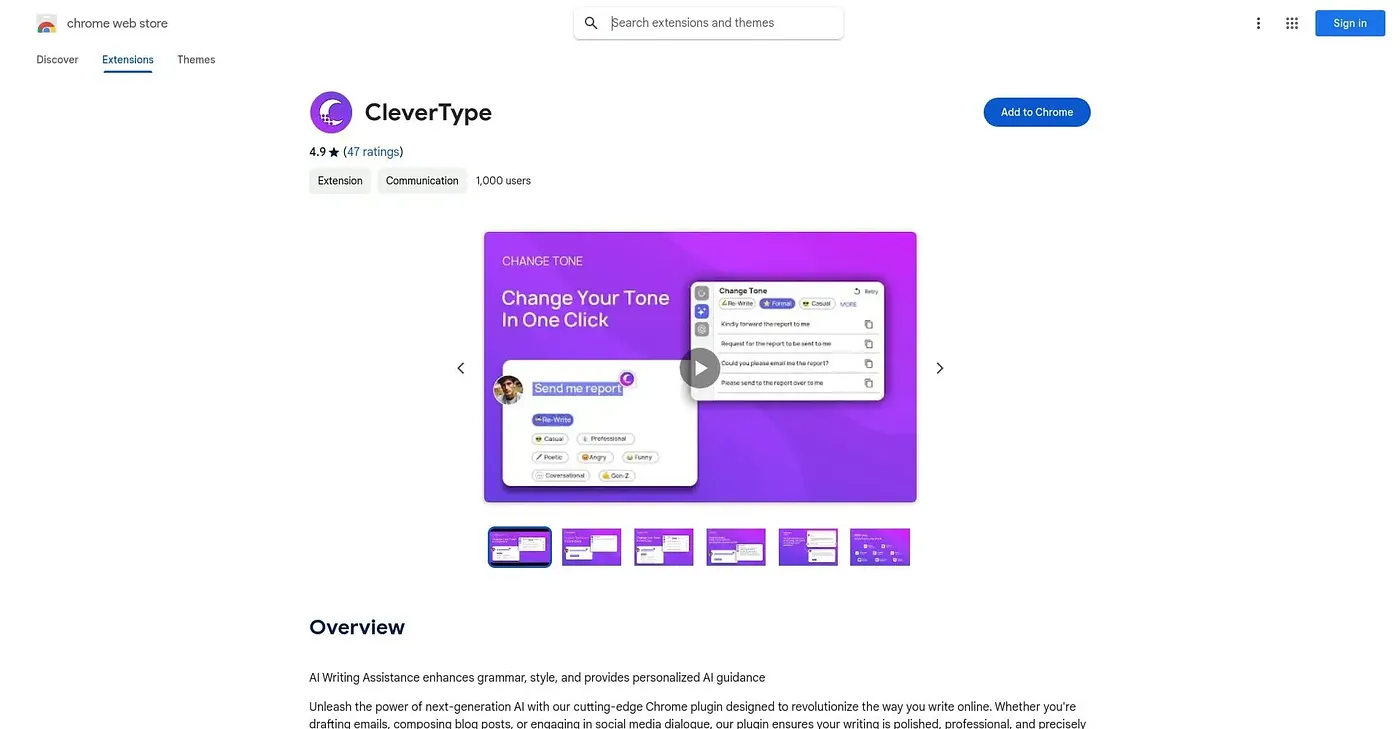 Screenshot of CleverType Chrome Extension