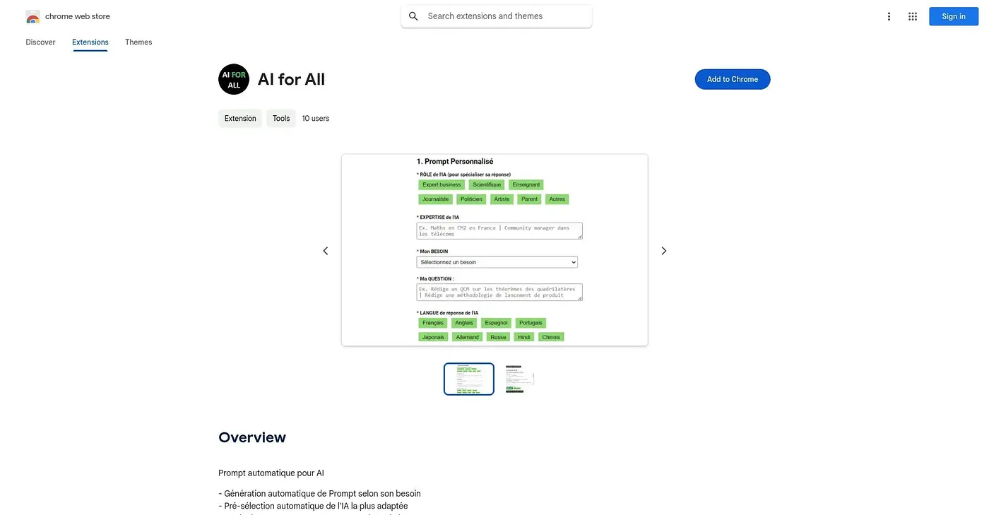 Screenshot of AI For All Chrome Extension