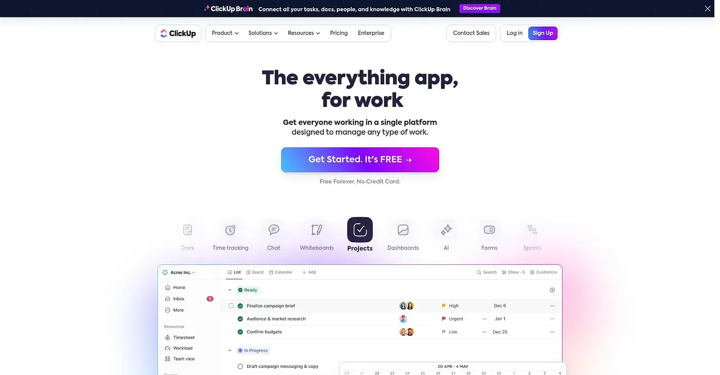 Screenshot of Clickup