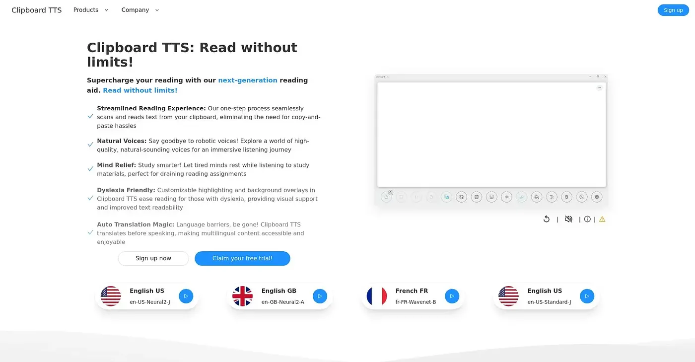 Screenshot of Clipboard TTS