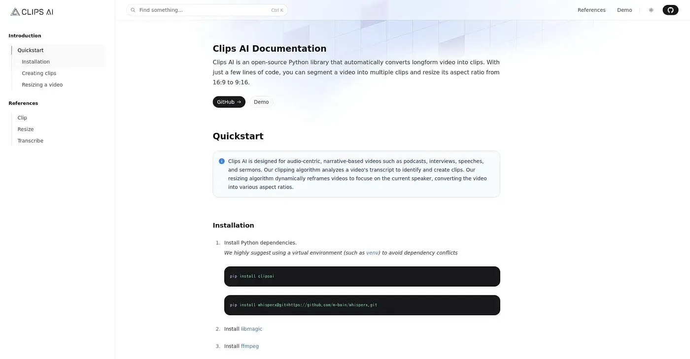 Screenshot of Clips AI
