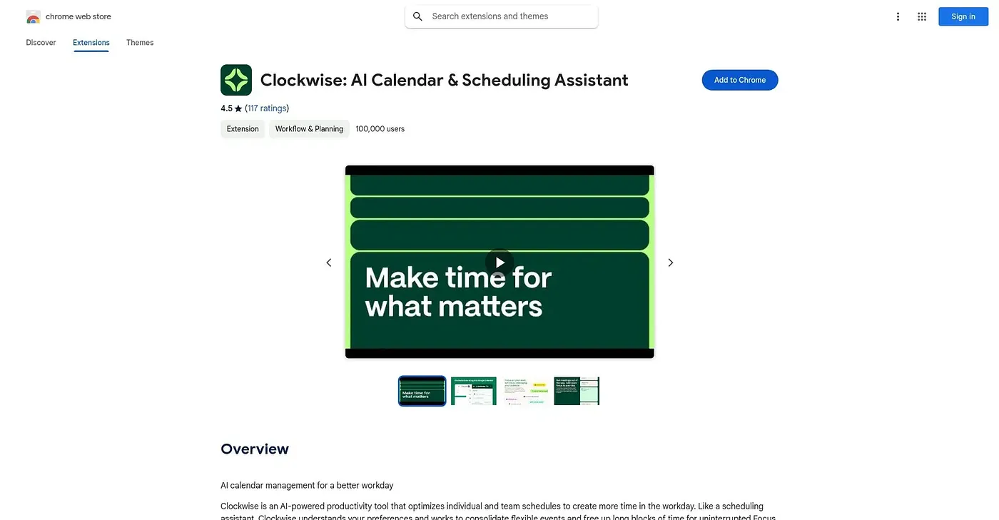 Screenshot of Clockwise AI Calendar Sch Extension