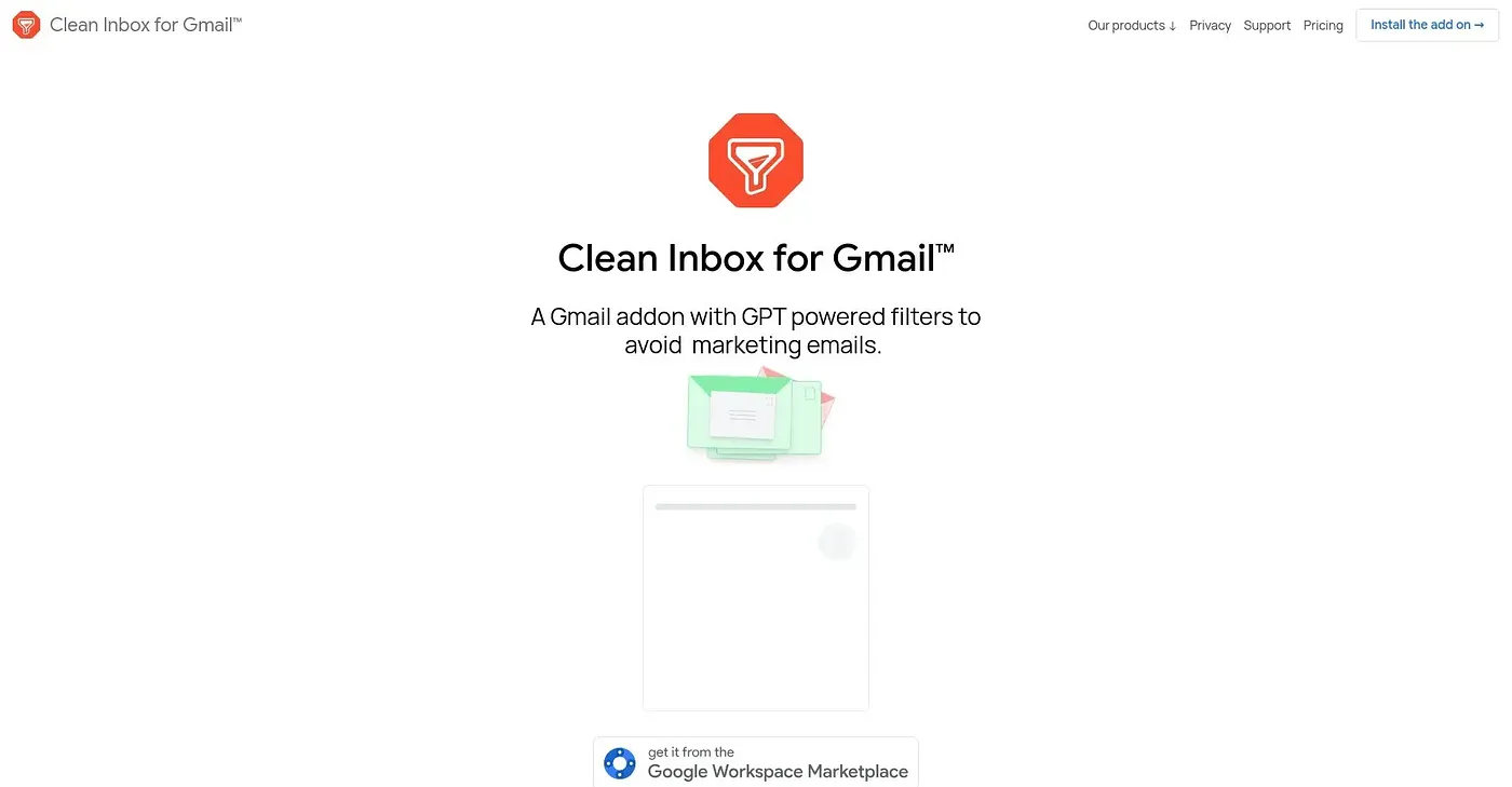 Screenshot of Clean Inbox for Gmail