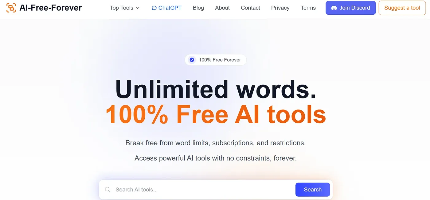Screenshot of AI Free Forever