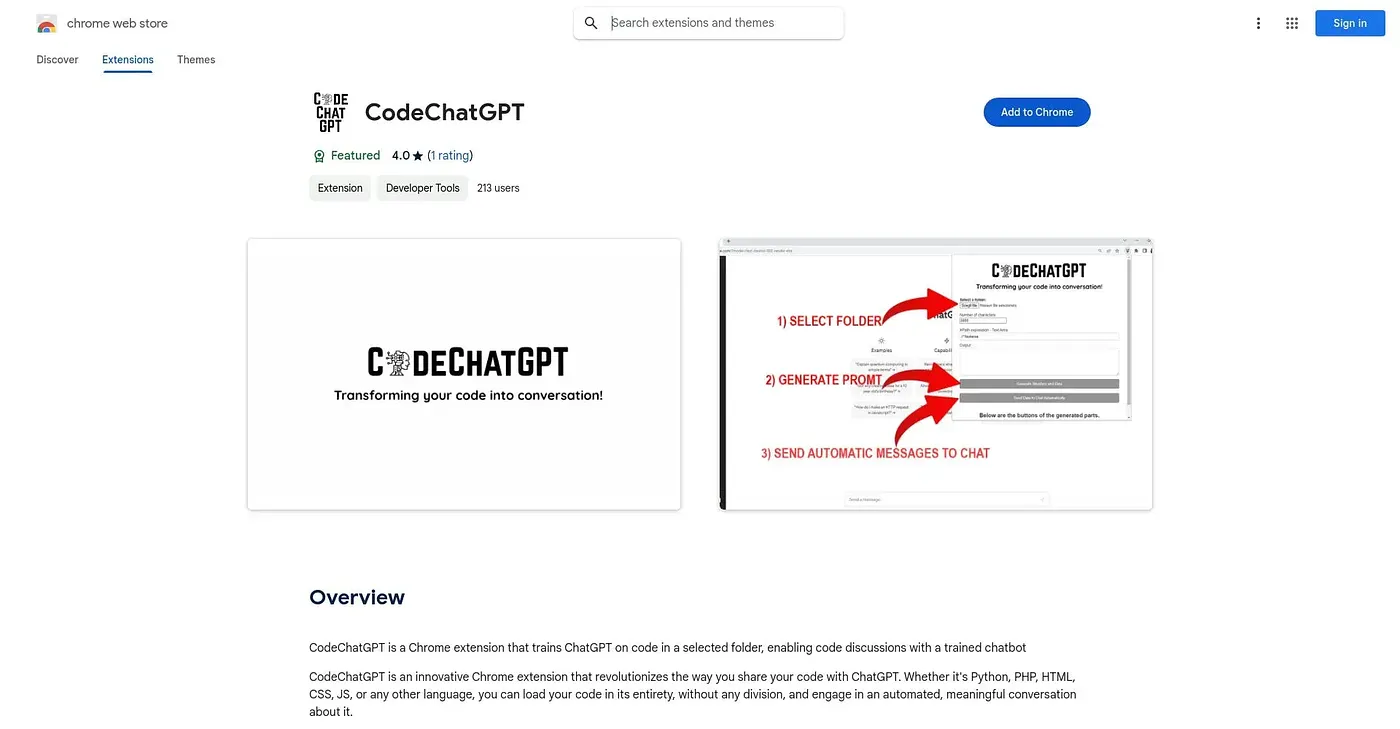 Screenshot of CodeChatGPT Chrome Extension