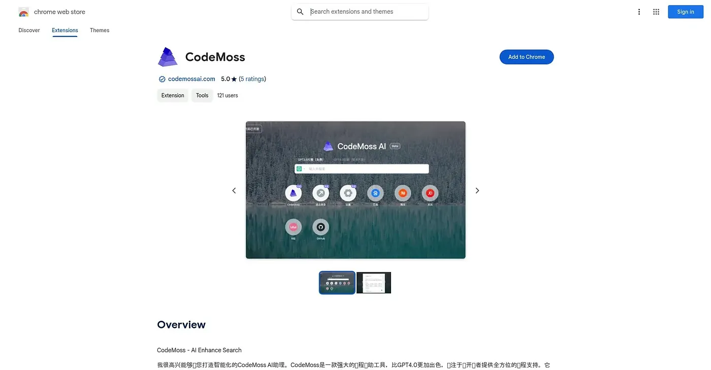 Screenshot of CodeMoss - AI Enhance Search Chrome Extension