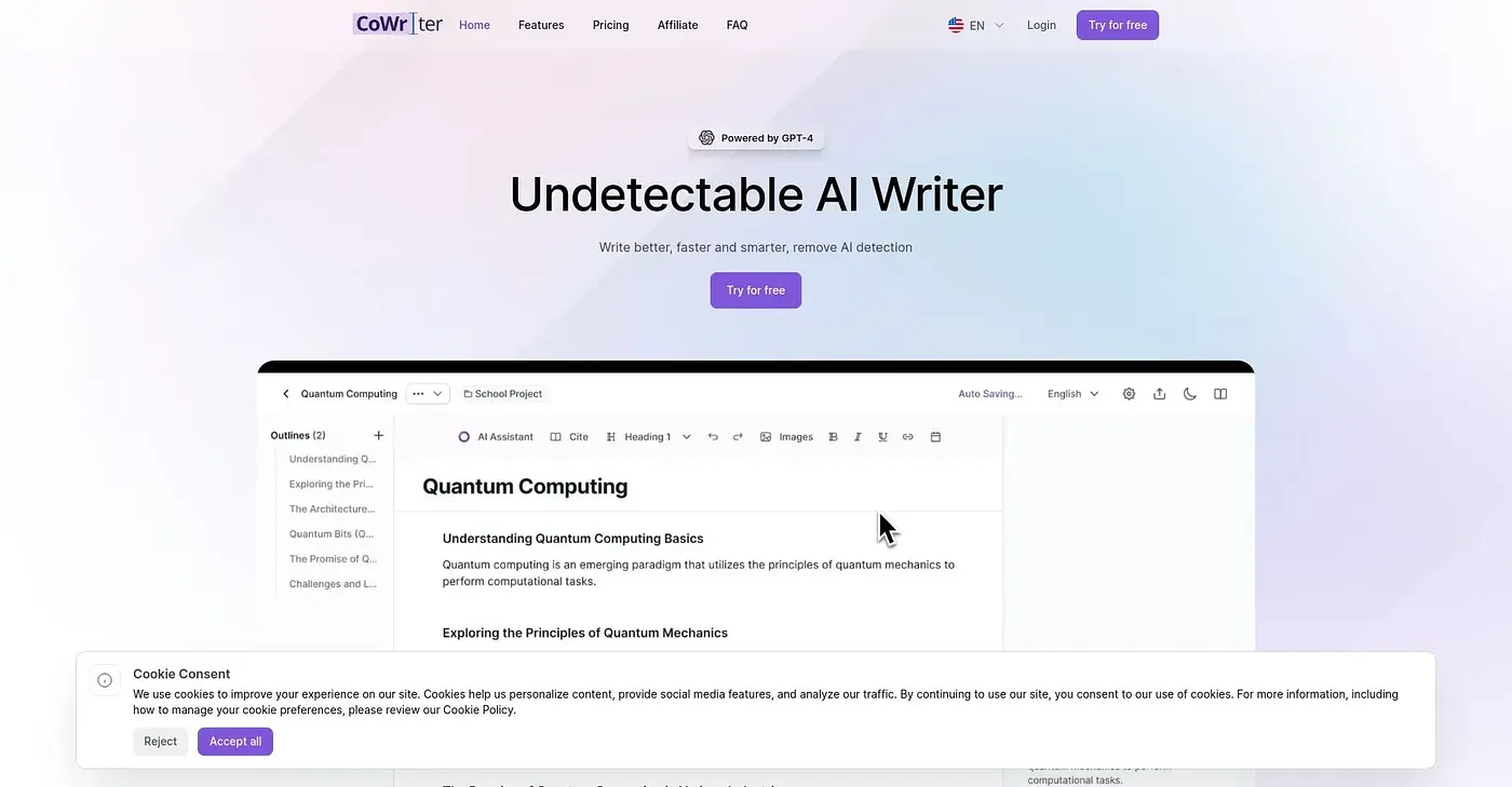 Screenshot of CoWriter AI