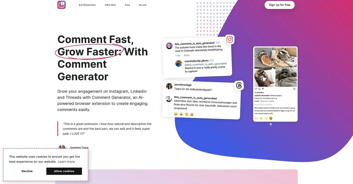 Screenshot of Comment Generator Chrome Extension