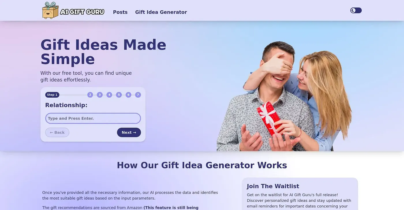 Screenshot of AI Gift Guru