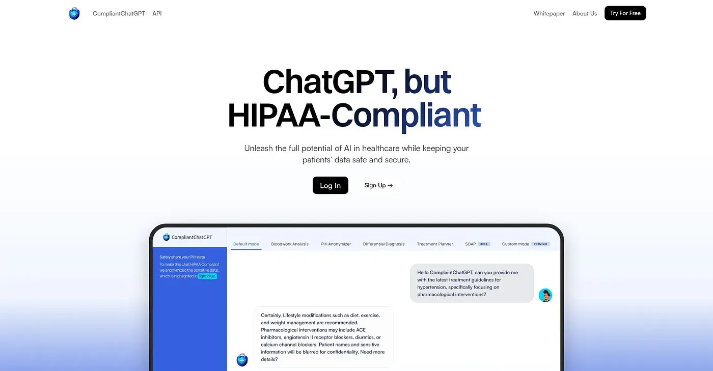Screenshot of CompliantChatGPT