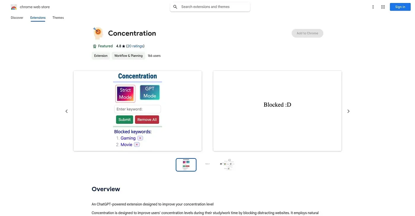 Screenshot of Concentration Chrome Extension