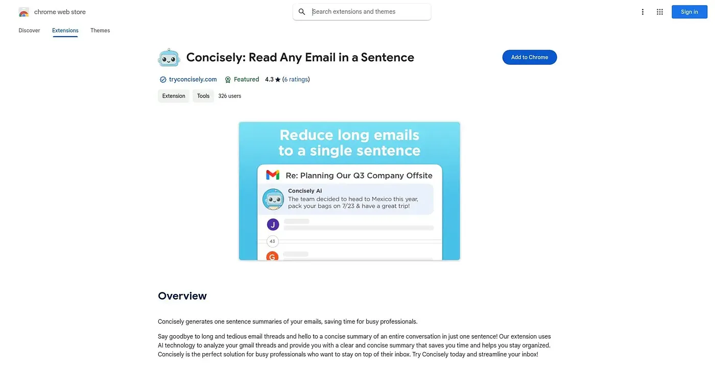 Screenshot of Concise ly Chrome Extension