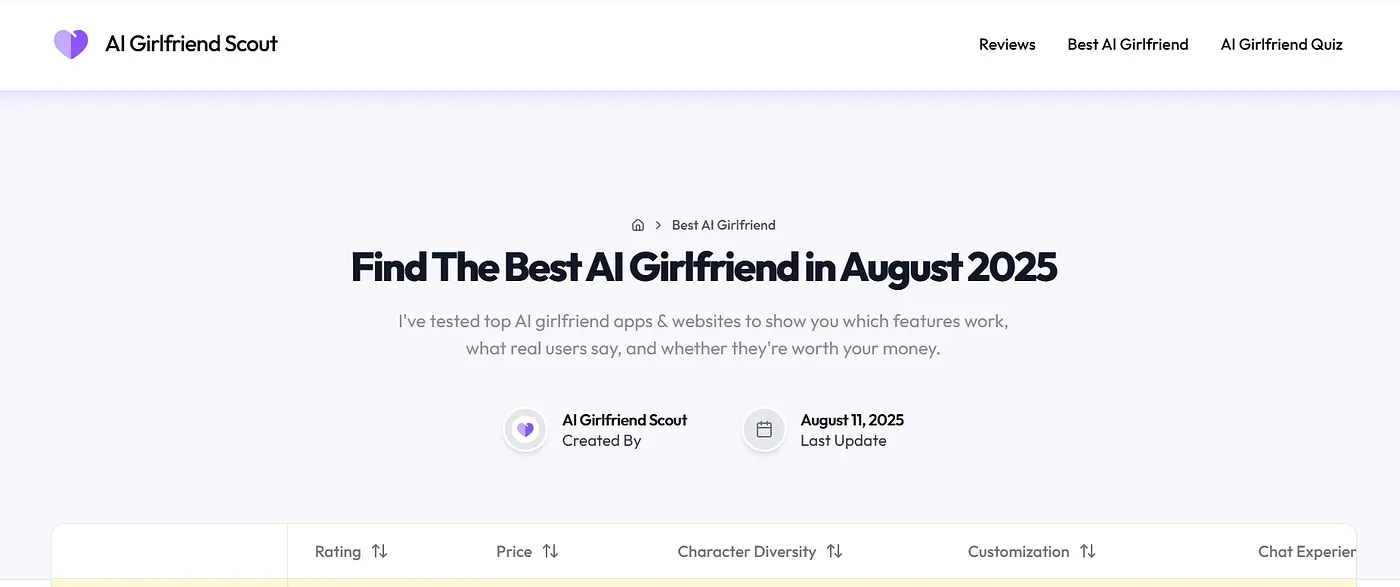 Screenshot of AI Girlfriend Scout