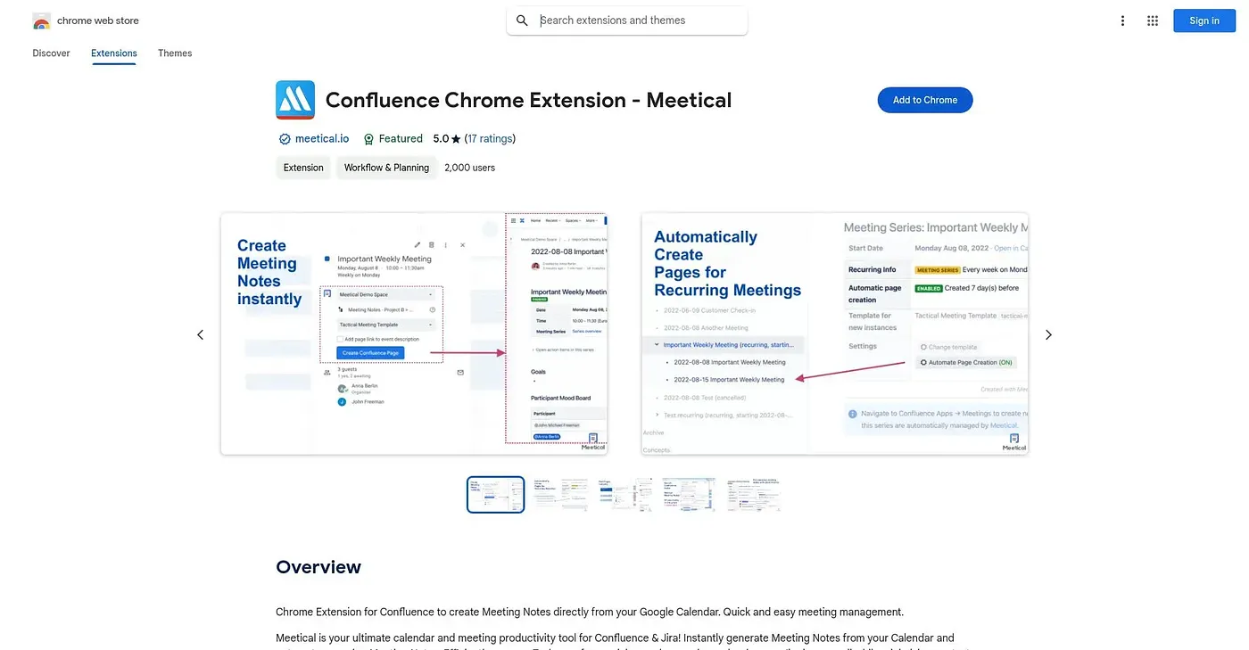 Screenshot of Confluence Chrome Extension