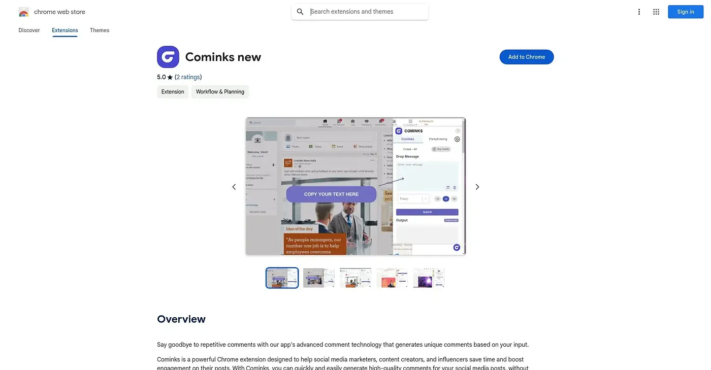Screenshot of Cominks New - Chrome Extension