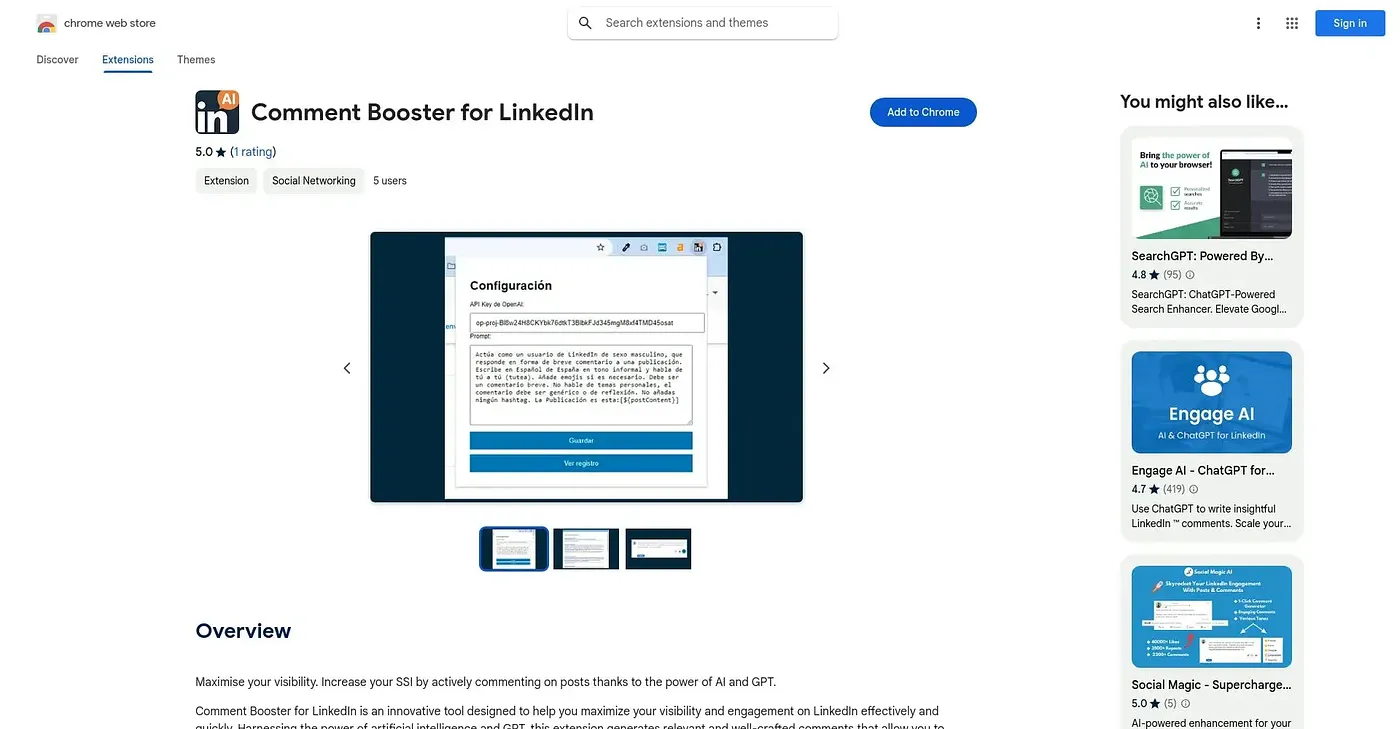 Screenshot of Comment Booster for LinkedIn Chrome Extension